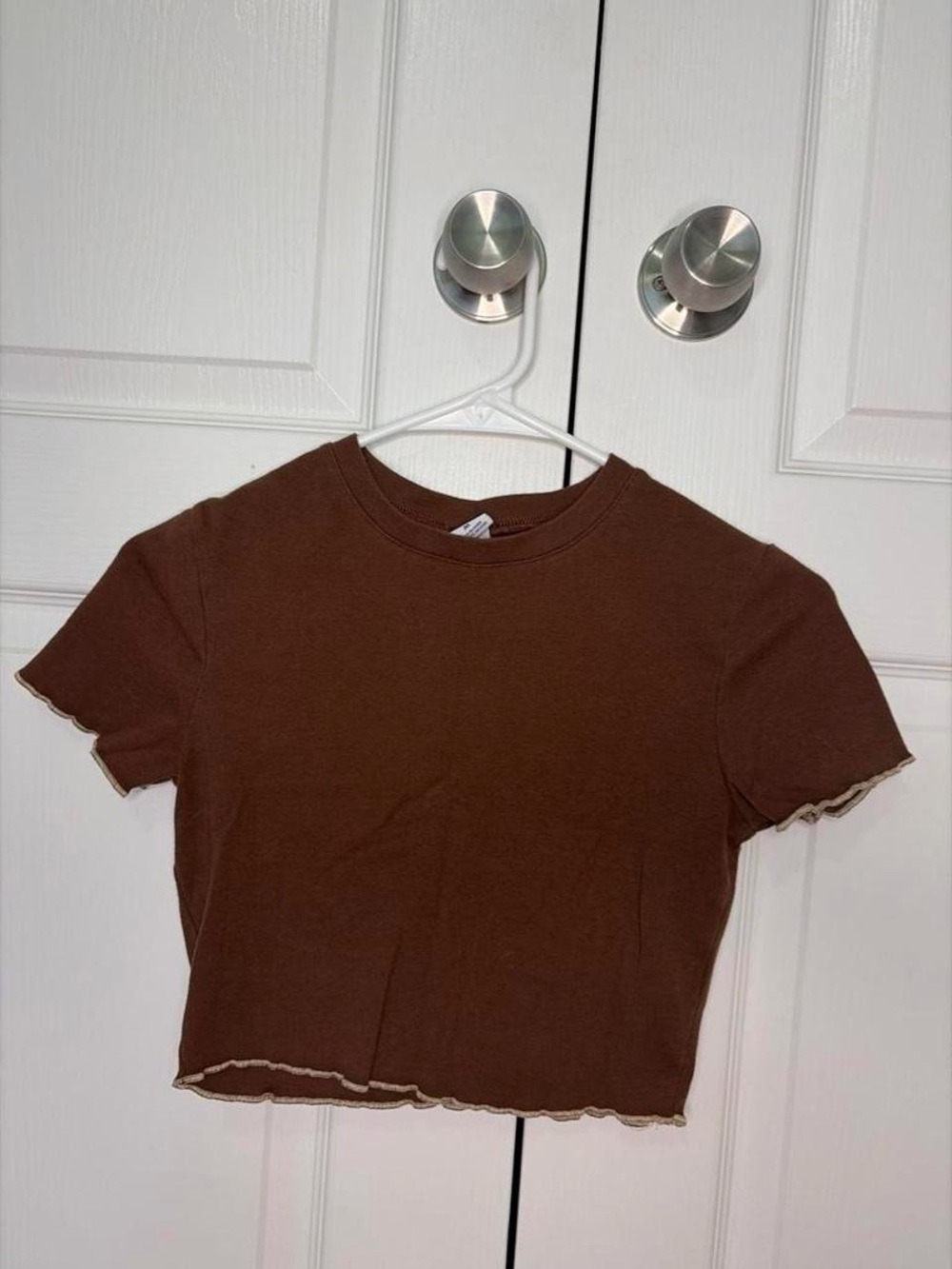 Brown Ruffled Edge Crop Tee - Women's Top